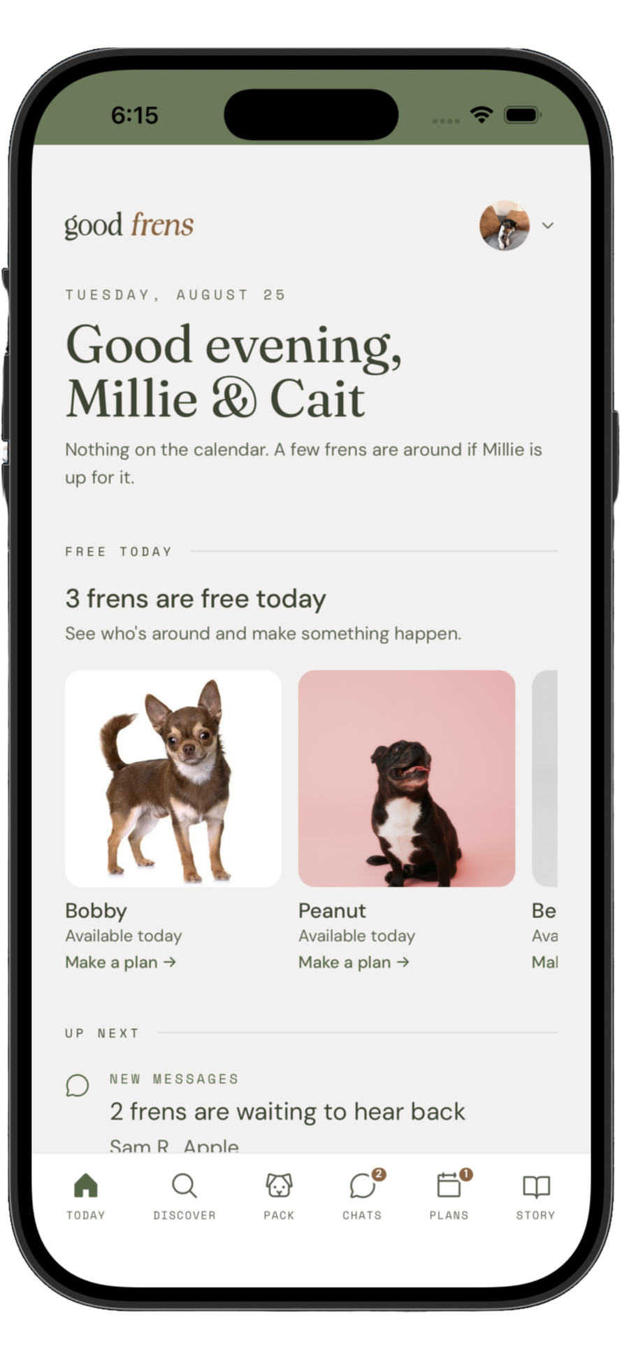 good frens app &mdash; See who&rsquo;s free.